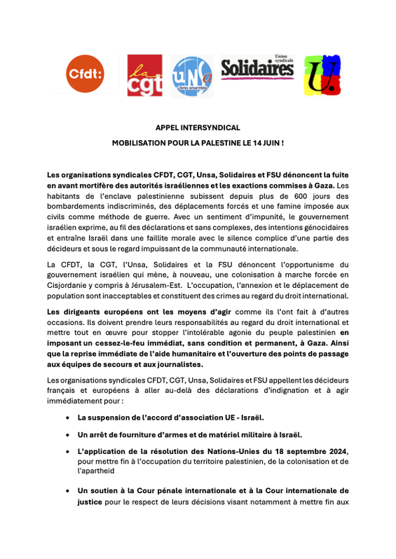 Palestine appel_manif_14_juin_cfdt_cgt_unsa_solidaires_fsu